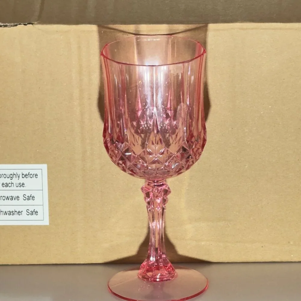 Patterned Pink Plastic Wine Glasses By Oriental Trading Set of 12